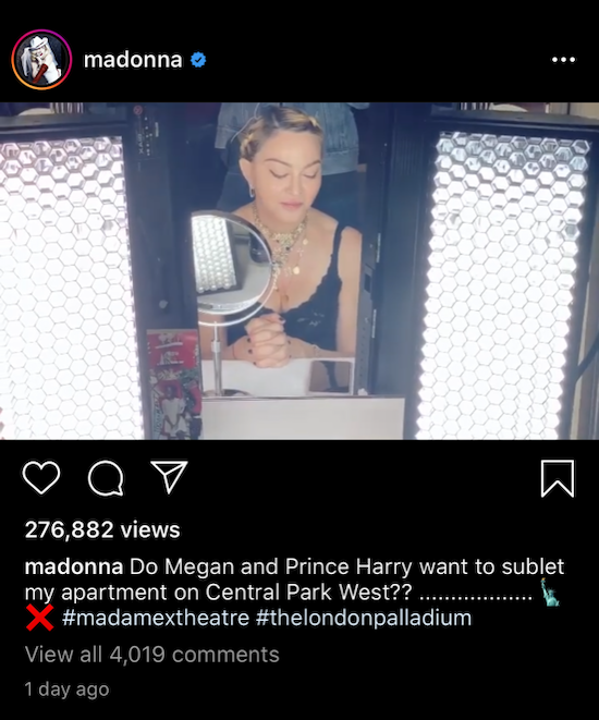 Madonna Offers Her Central Park West Apartment to Meghan & Harry ...